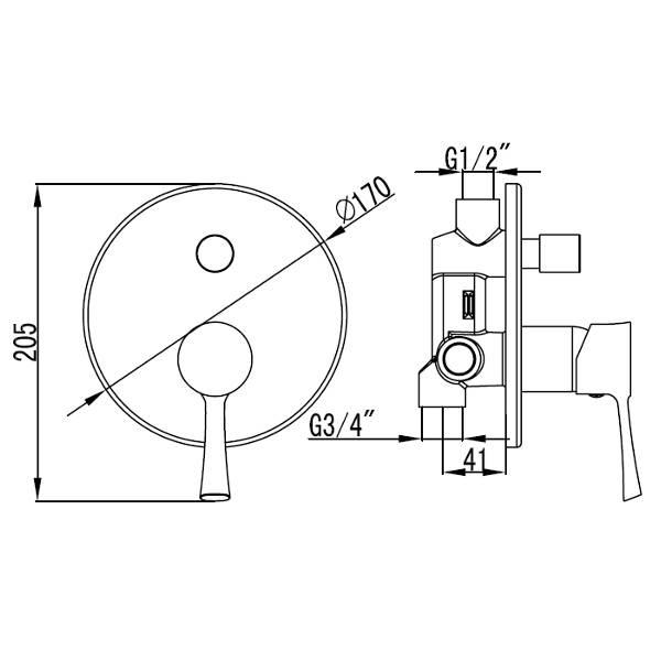 KARAG AZ24379C Смесител за вграждане за вана и душ за баня